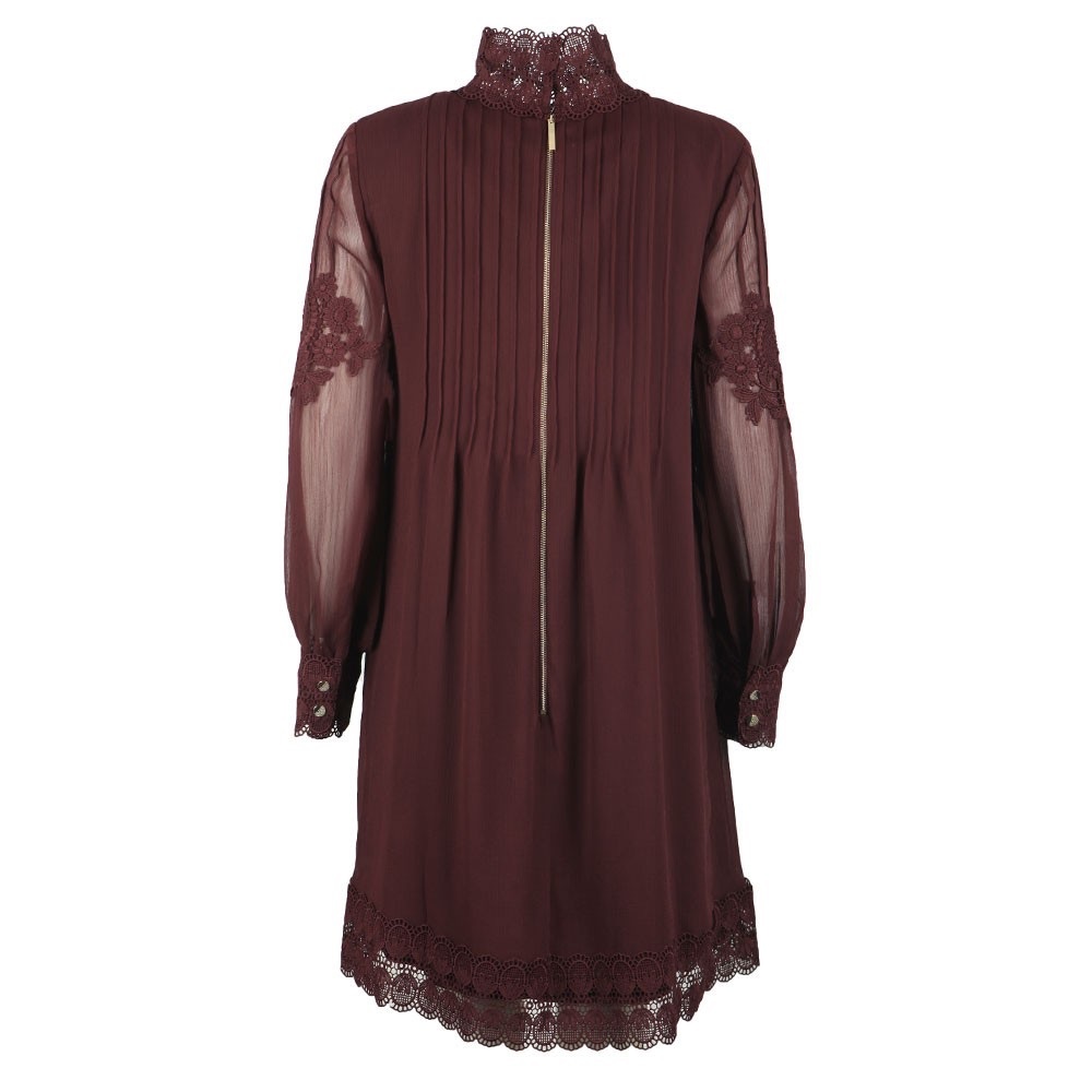 TED Baker London Elegant Lace Detail Burgundy Dress - Picture 5 of 16